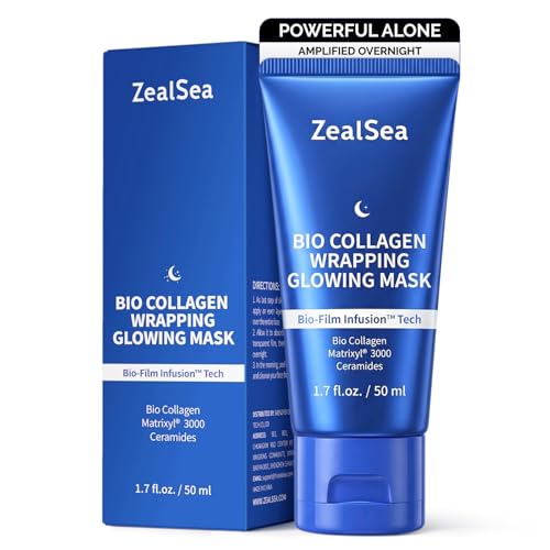 ZealSea Bio Collagen Wrapping Overnight Peel Off Face Mask | Matrixyl 3000 Peptide for Firming, Plumping, Elasticity & Barrier Repair, Boosts Skincare Results, Smoothness & Glow While You Sleep, 1.7OZ
