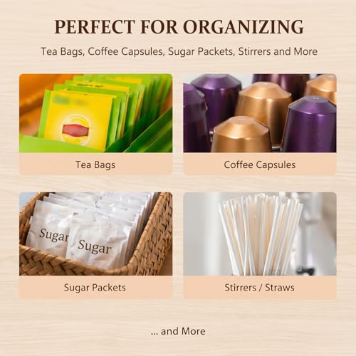 YANGQIHOME Tea Bag and Sugar Packet Holder - Stylish Coffee Station Condiment Organizer, Seagrass Storage Basket, Wicker Rattan Divided Basket for Drawer, Shelf or Countertop - Image 4
