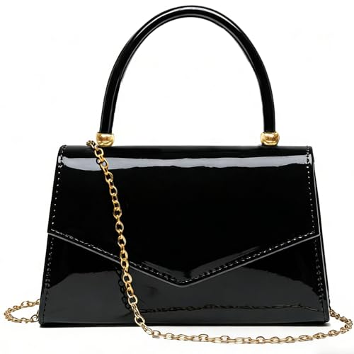 BYWAUQI Evening Patent Leather Handbag Purse Formal Womens Clutch Bag Top Handle for Wedding Party Prom Cocktail(Black)