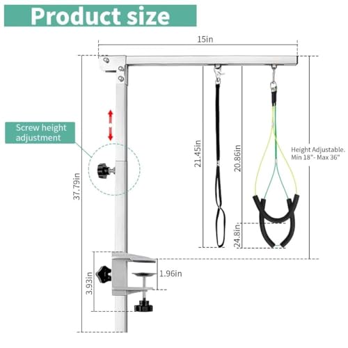JUANWAN Dog Grooming Table Arm - 37\" Dog Grooming Arm Dog Grooming Stand with Loop Noose Foldable Dog Grooming Harness for Small Medium Dogs (Silver)