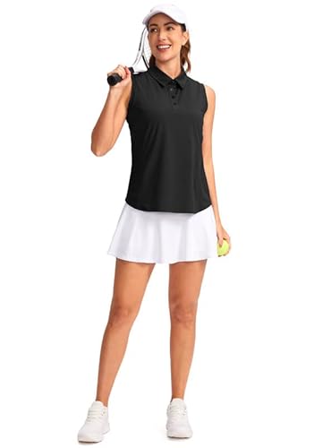 Santiny Women's Sleeveless Golf Shirt Collared Button-Down Polo Shirts Quick Dry Golf Tennis Tank Tops For Women (Black_L) #TOP5