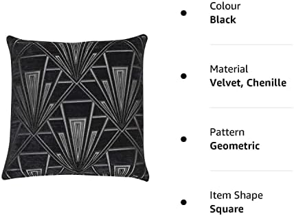 Art Deco Cushion Cover. Double Sided Luxury Velvet Chenille. Black and Silver Retro Design. 17"x17" Square Pillow. Geometric bold design. 20s and 30s style. Handmade in the UK.