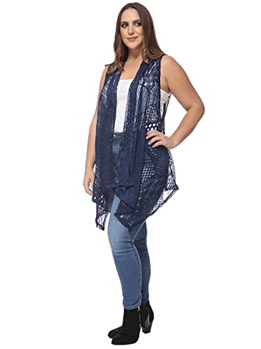 Anna-Kaci Women's Plus Size Bohemian Draped Open Front Crochet Bikini Cover Up Cardigan Vest4