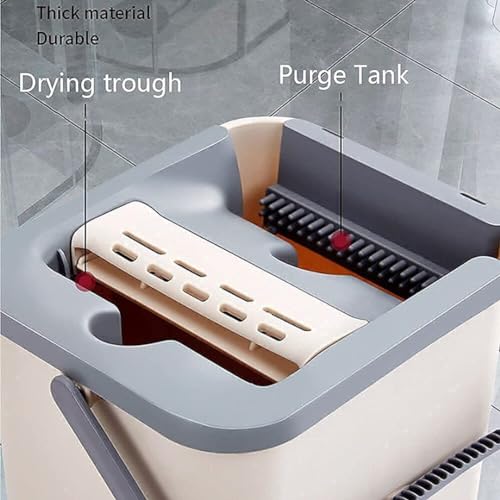 Image of 2 in 1 Scratch Moop for Floor Cleaning Long Handled Microfiber Flat Mop with Bucket Cleaning Squeeze Hand Free Floor Mop Extra 2 Reusable Moop Pads (A2)