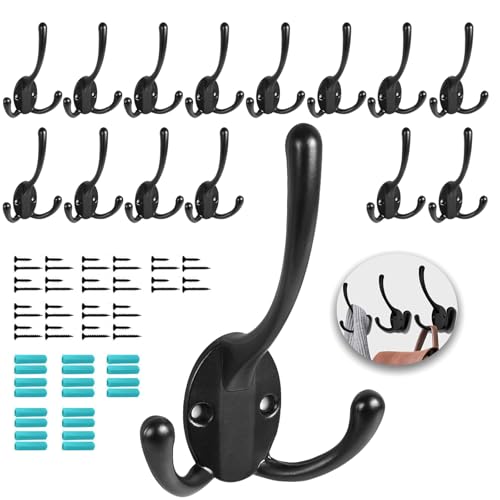 Wall Mounted Coat Hooks 15 Packs Heavy Duty Black Hardware Robe Hooks Decorative for Single Hanging Coats Towel Cubicle Classroom Kitchen Bath Backpack Hat Hook