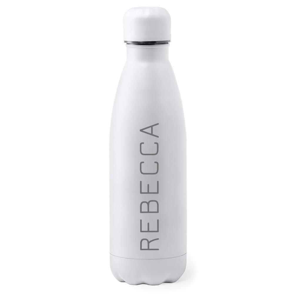 eBuyGB Personalised 790ml Stainless Steel Reusable BPA Free Matt Water Bottle - Unisex Custom Name - Use for School, Gym, Outdoor, Yoga & Sports (White)