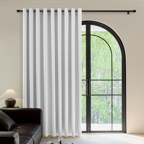 Image of FMFUNCTEX 100% White Blackout Patio Sliding Glass Door Curtains 84 inch Length, Grommet Extra Wide Living Room Divider Curtains, Thermal Insulated Curtain Drapes for French Door /Bedroom 1 Panel
