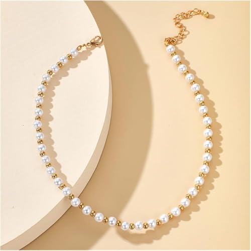 Collier délicat de luxe perles pierres précieuses ras du cou ajustable or