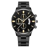 RORIOS Orologio Uomo Quartz Cinturino in Acciaio Inossidabile Molte Opzioni di Colore Resistente all'Acqua Quotidiana Leggero Orologioes Casual Giornaliero Nero A
