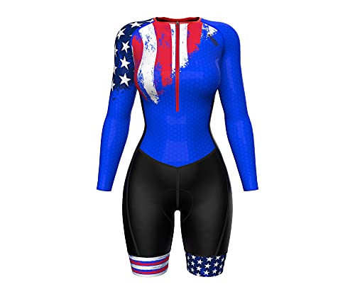 Roupa de ciclismo feminina Zimco, peça única, roupa de ciclismo acolchoada, Bandeira dos EUA, G