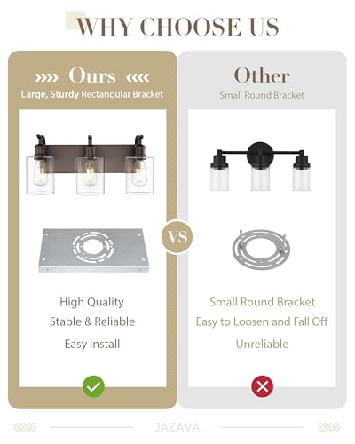 Image of 3 Light Bathroom Vanity Light, Morden Bathroom Lighting Fixtures Over Mirror Oil Rubbed Bronze Wall Light Fixtures with Clear Glass Shade ZCVL01ORB-3