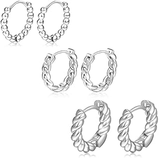 Silver Hoops Earrings for Women S925 Sterling Silver Small Hoop Earrings with Cubic Zirconia Huggie Silver Sleeper Earrings for Women Girls Jewelry Gift 3Pairs PABBEU