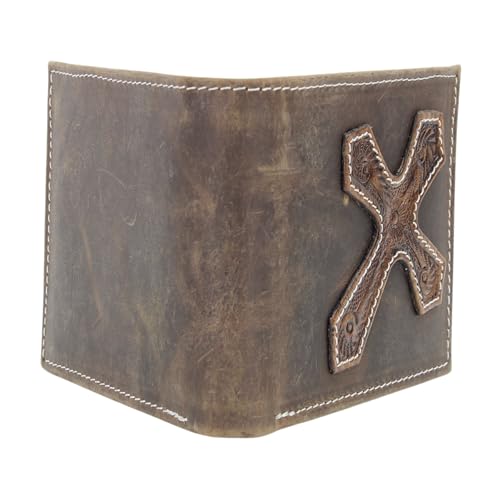 American Bison Tooled Cross Western Wallet for Men – Oil Pull Up Bifold – Rugged Faith & Everyday Durability (brown)4