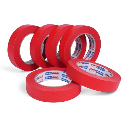 Image of Adhes No Residue Red Masking Tape, 6 Rolls x 1 Inch x 55 Yards, Clean Removal Painter's Tape for Painting, Labeling, Marking, Easy Tear, UV-Resistant
