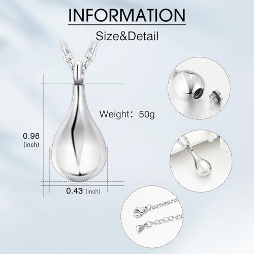 XIUDA Teardrop Urn Necklace for Ashes Memorial Cremation Jewelry Ashes Keepsake Urns Pendant Necklace for Ashes for Women Men4