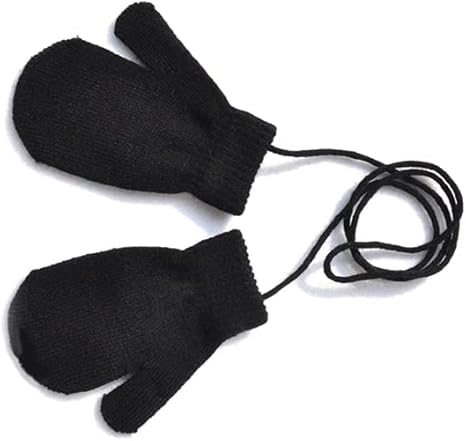 Vokmon Baby,Clothing,Baby Boys 0-24m,Accessories,Gloves & Mittens Vokmon 1 Pair Toddler Glove Kids Knit Mitten Comfortable Clothes Accessory Children Finger with String for Kid's Outdoor Wearing, Black