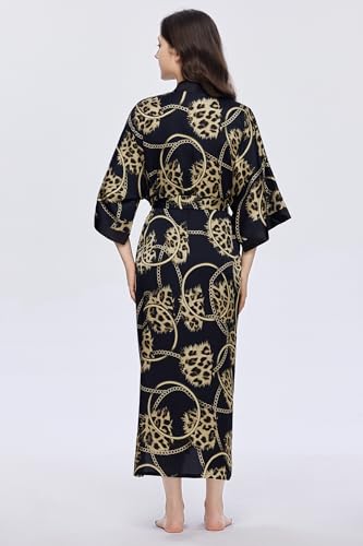 Image of PRODESIGN Kimono Robe for Women - Long Satin Sleepwear Silky Kimono Cover-Up Nightgown Japanese Bathrobe Loungewear Blouse