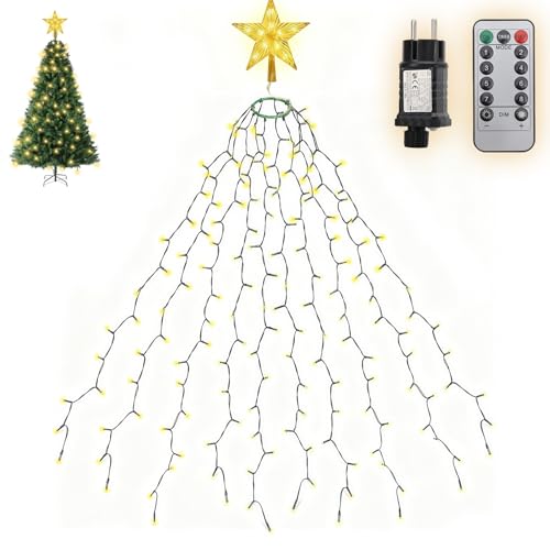 SALCAR 1,5m Weihnachtsbaum Lichterkette mit Ring, 10 Girlanden und...