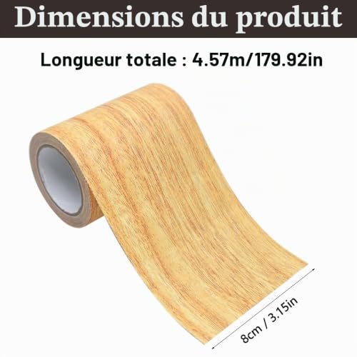 KtbeYTi Ruban Adhésif Aspect Bois 8cm x 4.57 m Rubans de Réparation de Grain de Bois pour La Réparation des Sols Stratifiés, Meubles ou Bords de Porte(Chameau Doré) – vue 2
