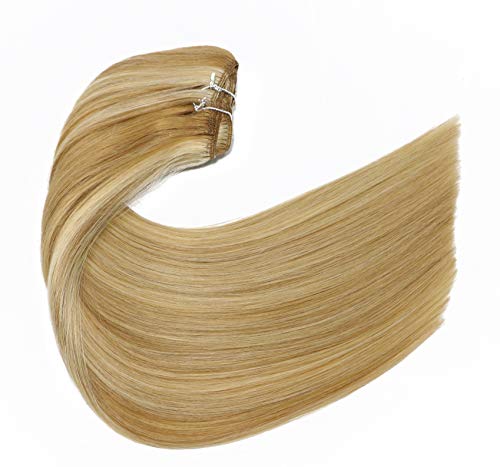 Aison Clip In Hair Extensions Human Hair Balayage Mixed Bleach Blonde Ombre Double Weft 7Pieces 120G 20Inch Silky Thick Straight Hair #TOP2
