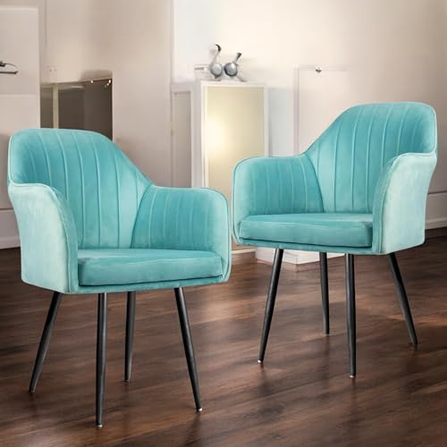 Image of Set of 2 Accent Chair for Living Room | Modern Armchair in Soft Velvet Fabric with Sturdy Legs | Premium Chair for Home Living Room Bedroom Restaurent | (Black Legs, Sky Blue)