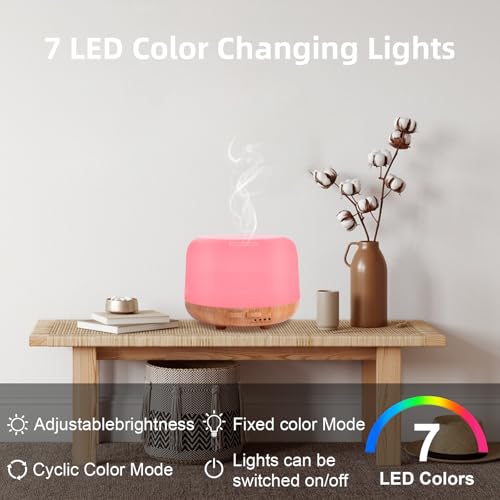 Image of Essential Oil Diffuser Remote Control Aromatherapy Adjustable Mist Mode Water Out Automatic Shut-off 7 LED Light Colors for Bedroom, Office, Travel, Yoga, Spa, Baby, 300ml