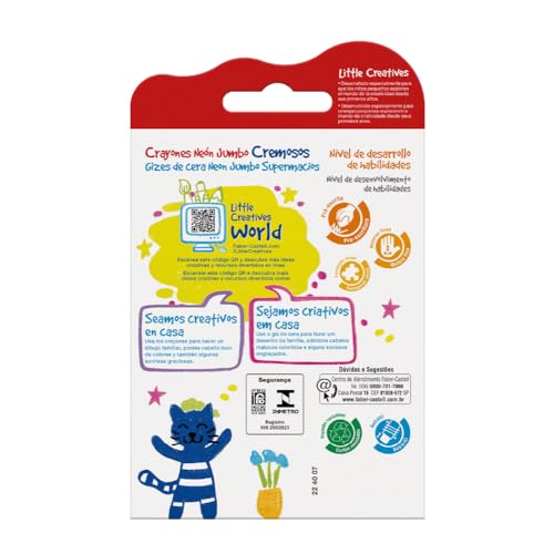 Giz de Cera Jumbo Little Creatives, Neon, Faber-Castell, Supermacio, Grosso, Infantil, Pré-escola, 6