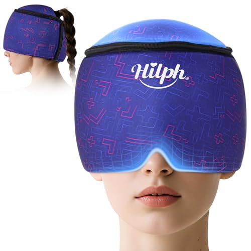 Hilph Cuffia fredda regolabile per emicrania, copertura completa flessibile per emicrania, miracolosa, mal di testa ed emicrania, terapia del freddo per occhi gonfi, tensione, seno sinusale e sollievo