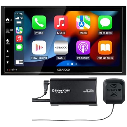 KENWOOD DMX709S eXcelon 6.95-Inch Capacitive Touch Screen, Car Stereo, CarPlay and Android Auto, Bluetooth, AM/FM HD Radio, MP3 Player, USB Port, Double DIN, 13-Band EQ Plus SXV300V1 SiriusXM Tuner