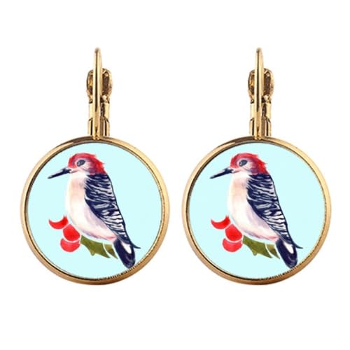 Boucles d'oreilles clip oiseau pie rousse dorée sans piercing pendantes