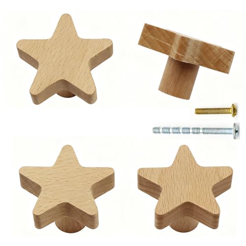 QYIMLI Wooden Cabinet Knobs, Star Shaped Wooden Drawer Knobs Drawer Pulls Nursery Dresser Knob Woodland Knob for Crafts Handles for Cupboard Closet...
