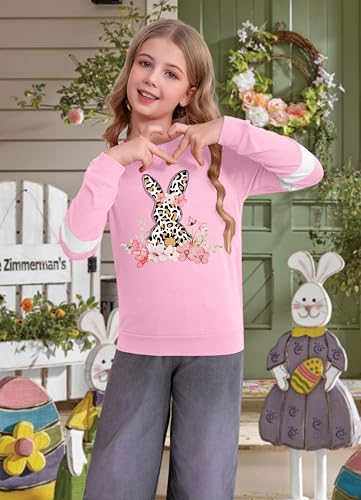 Image of Ithalt Kids Easter Shirts for Girls Cute Bunny Graphic Tshirt Easter Long Sleeve Tops 5-14y