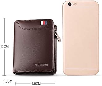 WILLIAMPOLO Men Wallets Genuine Leather Slim Wallet Mens Short Money Clips Small Coin Pocket Bifold Credit Card Holder Thin Purse with ID Window (Black)