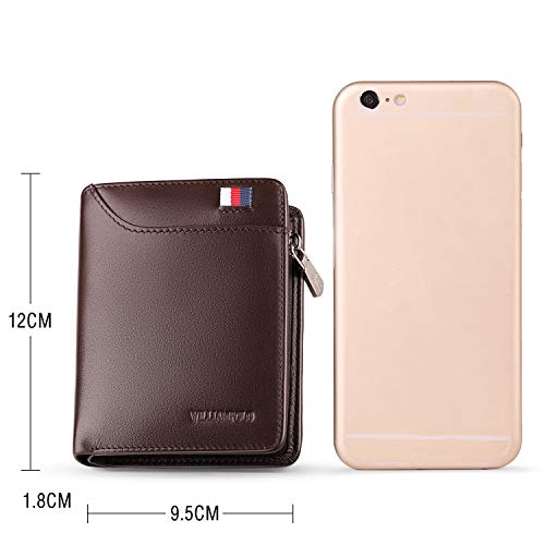 WILLIAMPOLO Men Wallets Genuine Leather Slim Wallet Mens Short Money Clips Small Coin Pocket Bifold Credit Card Holder Thin Purse with ID Window (Black)