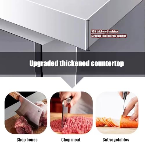 Tavolo da lavoro in acciaio inox resistente con armadietto, tavolo da cucina commerciale per casa e ristorante, 120 x 60 x 80 cm, superficie per la preparazione degli alimenti