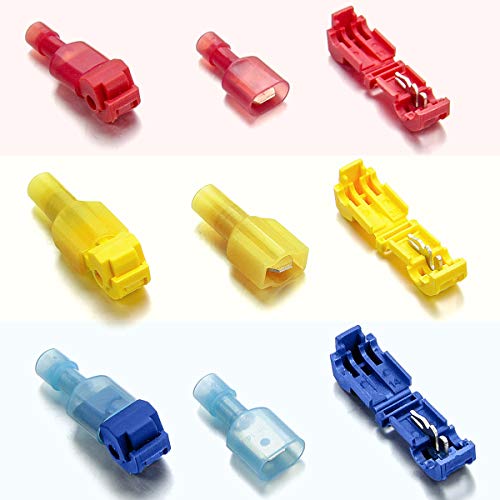 Qibaok 240 PCS T-Tap Wire Connectors Self-Stripping Quick Splice Electrical Terminals and Nylon Insulated Male Quick Disconnect Spade Terminals Kit