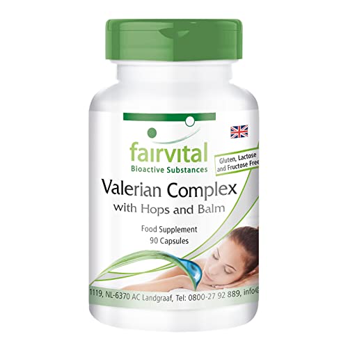 Fairvital | Valériane complexe VEGAN - Fortement dosé - 90 capsules - avec du houblon et de la mélisse
