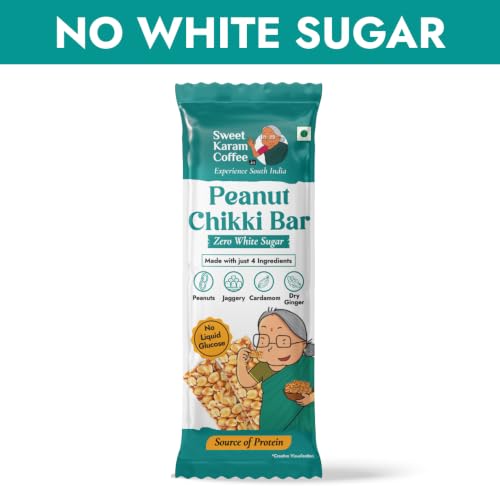 Image of Sweet Karam Coffee Peanut Chikki Bar - 20 g | No White Sugar or Preservatives | Jaggery Sweetened | Protein & Fiber Rich Gajak | Healthy Indian mithai Snack