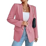 Womens Casual Blazers Open Front Long Sleeve Fashion Suit Jacket Work Office Suit 2025 Spring Fall Trendy Pink L