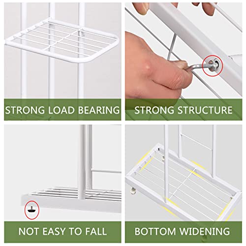 Image of LINZINAR Plant Stand Indoor Outdoor Metal 4 Tier 5 Potted Multiple Flower Pot Holder Shelf Planter Display Shelving Unit for Patio Garden Corner Balcony Living Room (4 Tier 5 Potted, White)