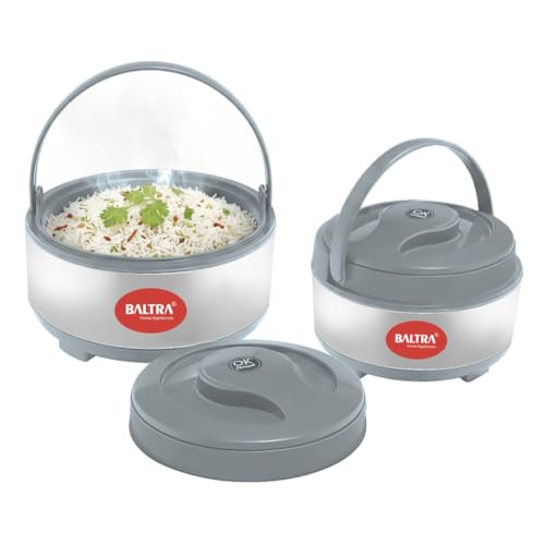 Image of BALTRA Inner Stainless Steel Thermoware Casserole Set with Lid for Roti /Chapati | (1000ml, 1500ml) Insulated Hot Pot for Hot Meal /Chapati /Curry Set /Biryani | Serving Bowl with Lid (Cherish Set of 2)