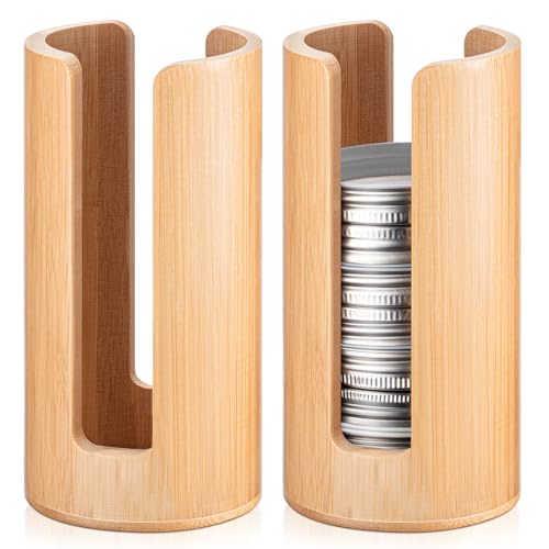 Suclain 2 Pcs Mason Jar Lid Organizer (Only for Regular Mouth) Vertical Mason Jar Lid Storage Mason Jar Accessories Tumbler Lid Holder Bamboo Cup Lid Organizer for Kitchen Countertop Cupboard
