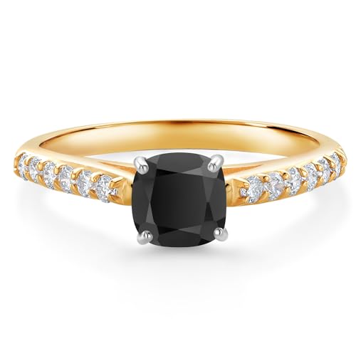 Gem Stone King 10K Two-Tone Gold Gemstone Birthstone and Lab Grown Diamond Engagement Ring For Women | Cushion Cut 5MM | Wedding Anniversary Promise Ring | Sizes 5, 6, 7, 8, 9