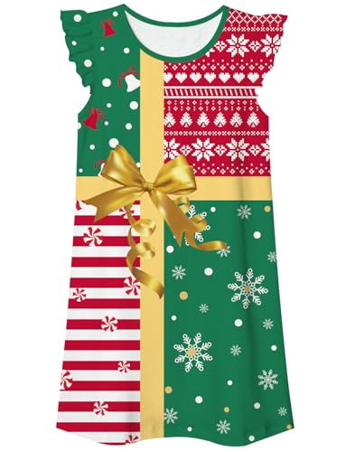 uideazone Girls Christmas Nightgowns Size 7-8 Xmas Gift Princess Pajamas Dress Funny Snowflake Nightwear Sleeveless Nightdress