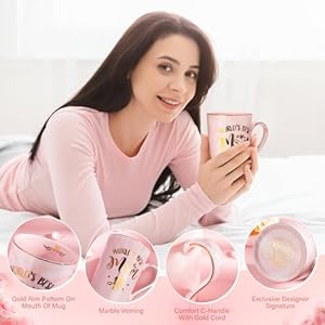 Birthday Gifts for Mom - Mothers Day Gifts for New Mom from Daughter Son, Funny World's Best Mom Mug Present Set, 14Oz Pink Marble Gold Printing Coffee Cup with Lid Spoon, Greeting Card, Gift Box Birthday Gifts for Mom Mothers Day Gifts for New Mom from Daughter Son Funny Worlds Best Mom Mug Present Set 14Oz Pink Marble Gold Printing Coffee Cup with Lid Spoon Greeting Card Gift Box