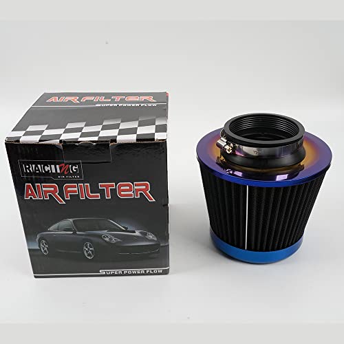 Cold Air Intake Filter, High Performance, Washable Filter, Clamp-On Replacement Air Filter, Flange Diameter 3inch/76mm Black