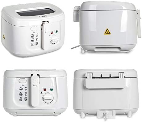 LIVIVO Electric 2.5L Deep Fat Countertop Fryer Non-Stick Coating, Internal Mesh Basket with Safety Handle and Viewing Window Easy Clean (White) (White)