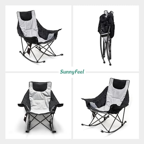 Sunnyfeel Heated Camp Rocking Chair for Adults, Luxury Padded Camping Rocker, Oversized Folding Chair, Outdoor Lawn Chair (Heated Gray) by SUNNYFEEL - Image 7