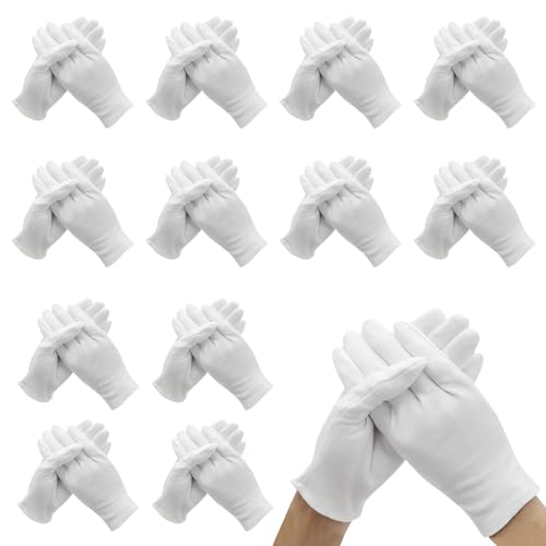 SilverChry lot de 12 paires de Gants en Coton Blanc XL, Gant Coton Blanc Eczema, Gants Hydratants pour les Mains pour Hydrater les Mains Sèches Inspection de Bijoux, Service