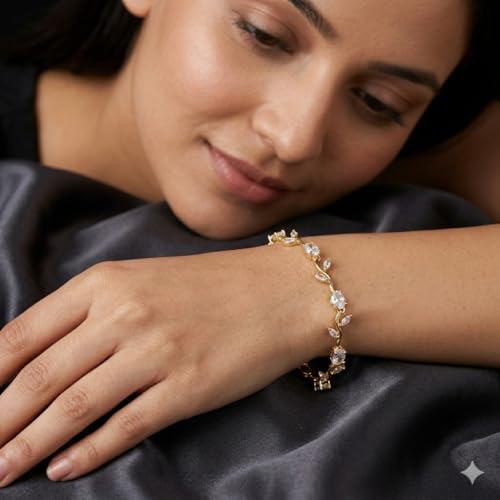 Image of 18K Gold Plated Stylish Chain Bracelet for Women & Girls | Trendy Unique Diamond Tennis Charm Link Tulip Everyday Instagram Viral Jewellery